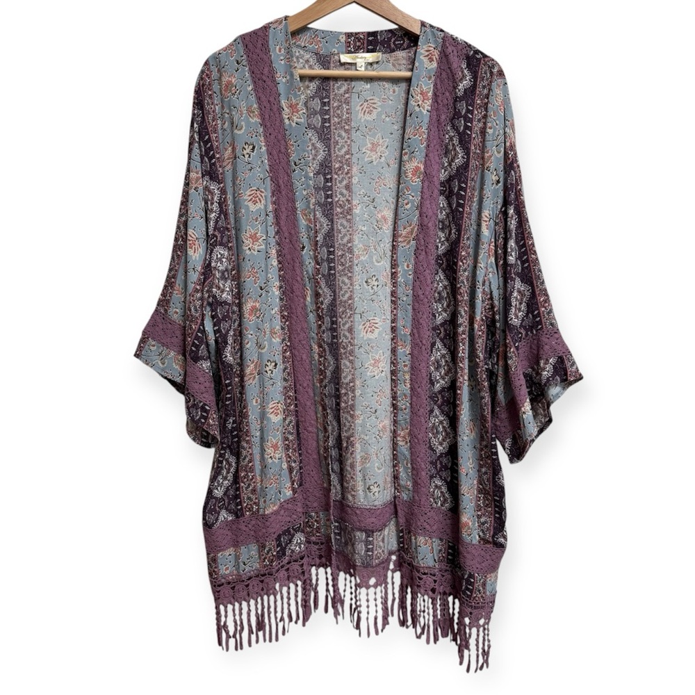 Andree by Unit Paisley Print Lace Fringe Longline Kimono Large